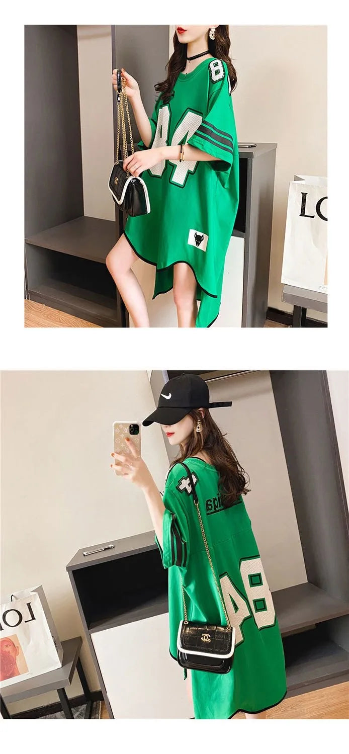 Womens T Shirt Irregular Short Sleeve T-shirt Summer Korean Trend Loose Mid-length Top Fashion Oversized Thin Half Sleeve Tshirt