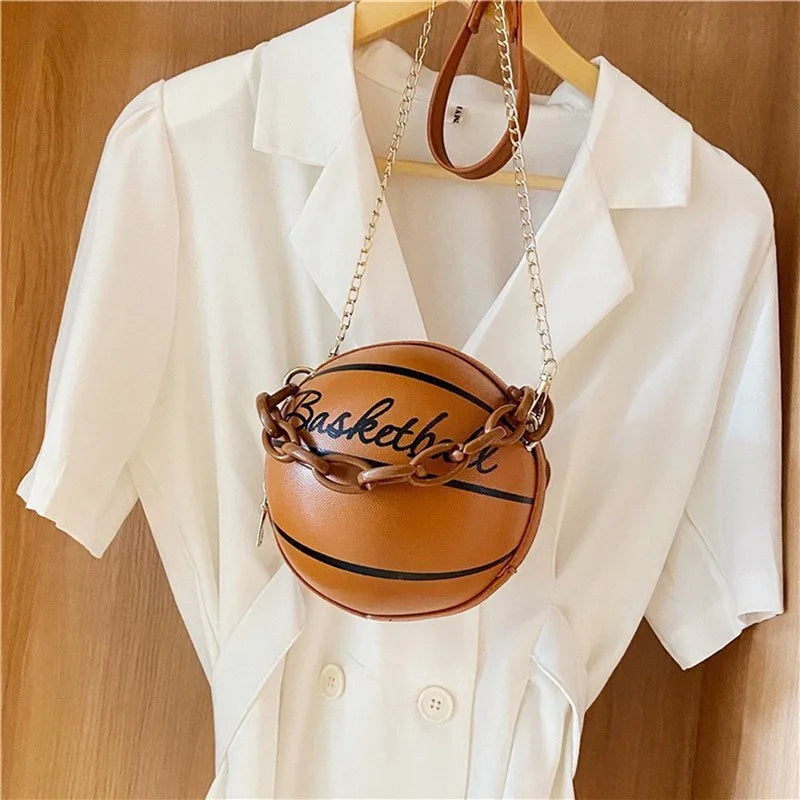 the BALLER - Women Ball Handbag, Round Basketball Shape Small Handbags, Casual PU Leather Crossbody Bags