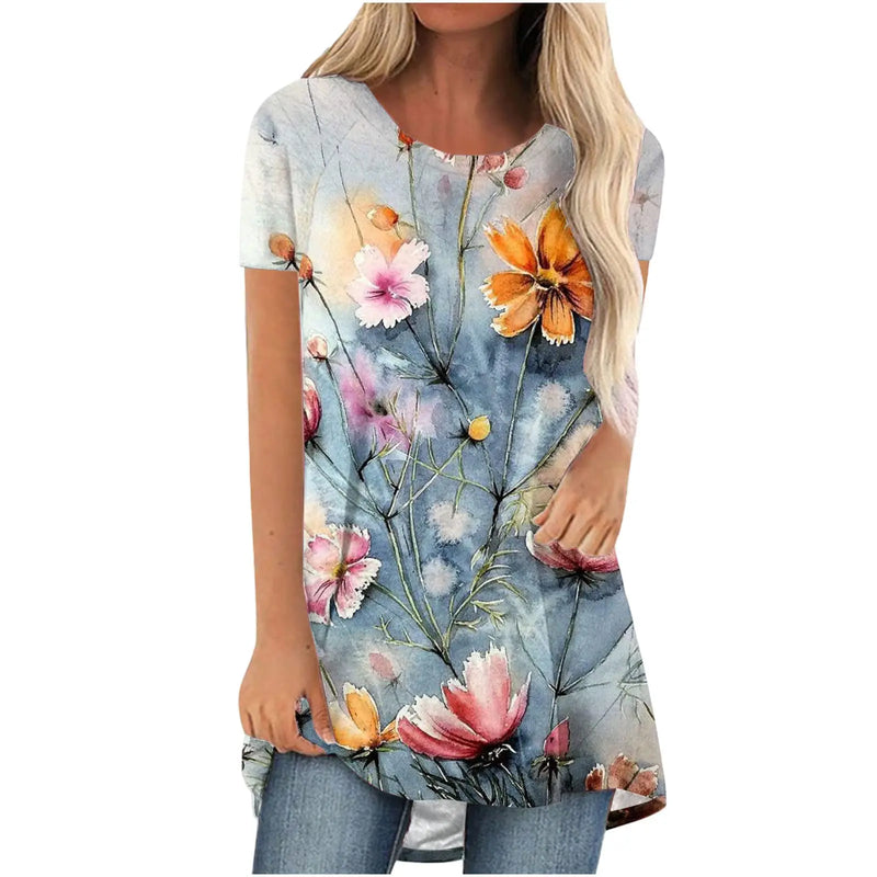 New Colourful Floral 3D Print T-Shirts Streetwear Women Casual Short Sleeve T Shirt Oversized Tunic Y2K Tops Tees Woman Clothing