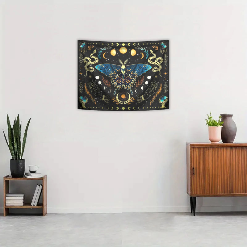 the MOTHMAN - 1PC Butterfly Moon Tapestry, Bohemian Tapestry, Aesthetic Moth Snake Tapestry, Retro Plant Starry Sky Tapestry