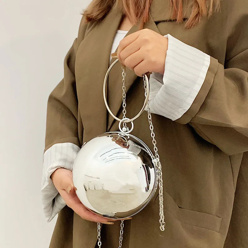 the BALL BAG - Luxury Women Round Ball Evening Bag, Fashion Smooth Bright Surface Clutch Bag, Ladies Crossbody Bag, Party Chain Handbag Purse