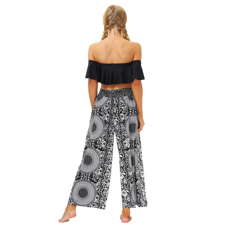 Women's Casual Soft Slit Leg Pants, Harem Dance, Beach Boho Baggy Yoga Pants, Lady Loose Wide Leg Wrap Long Pants, Summer