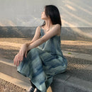 the WHISPER - Women Tie Dye Suspender Loose Lazy Long Summer Seaside Vacation Dress