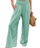 the CASUAL BOHO - Women Casual High Elastic Waist Cotton Linen Boho Beach Wear Wide Lag Pants Loose Oversize Casual Pants
