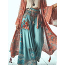 the JASMINE - Women Harajuku Thin Casual Fashion Ethnic Style Floral Print Wide Leg Pants Loose Elastic Waist Ankle Length Trousers