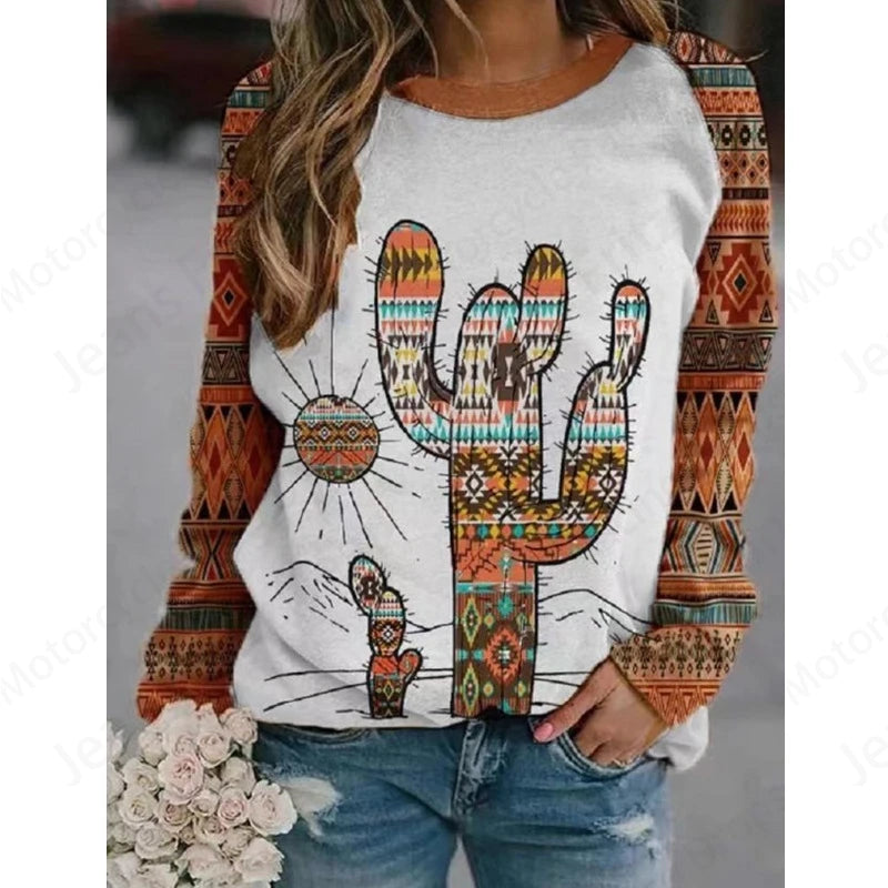 Ethnic Feather 3d Print Crew Neck Hoodie Women Fashion Casual Vintage Hoodies Women Sweats Hooded Coat Clothes Femme Sudadera