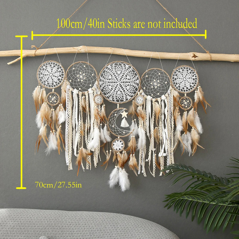 the DREAMLAND CATCHER - 5pcs Bohemian Dreamcatcher Set - Large Wall Hanging For Bedroom, Wedding, Christmas Decor - Pretty And Decorative Ornaments