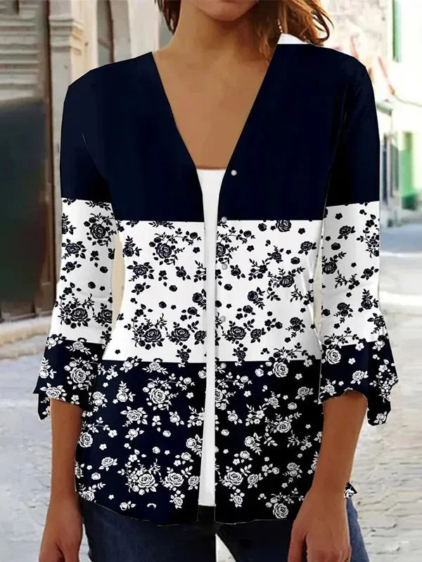 the VINTAGE BOHO - Women's Spring/Autumn Vintage Floral Print Knitted Cardigan Fashion Elegant V-Neck 3/4 Sleeve Tunic Sweater Coats