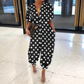 the JUMPSUIT - Fashion Print Short Sleeves V-Neck Loose Playsuit Pocket Vintage Jumpsuits for Women