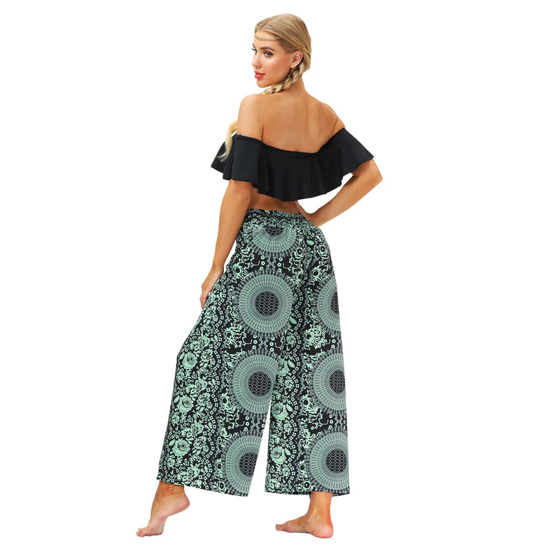 Women's Casual Soft Slit Leg Pants, Harem Dance, Beach Boho Baggy Yoga Pants, Lady Loose Wide Leg Wrap Long Pants, Summer