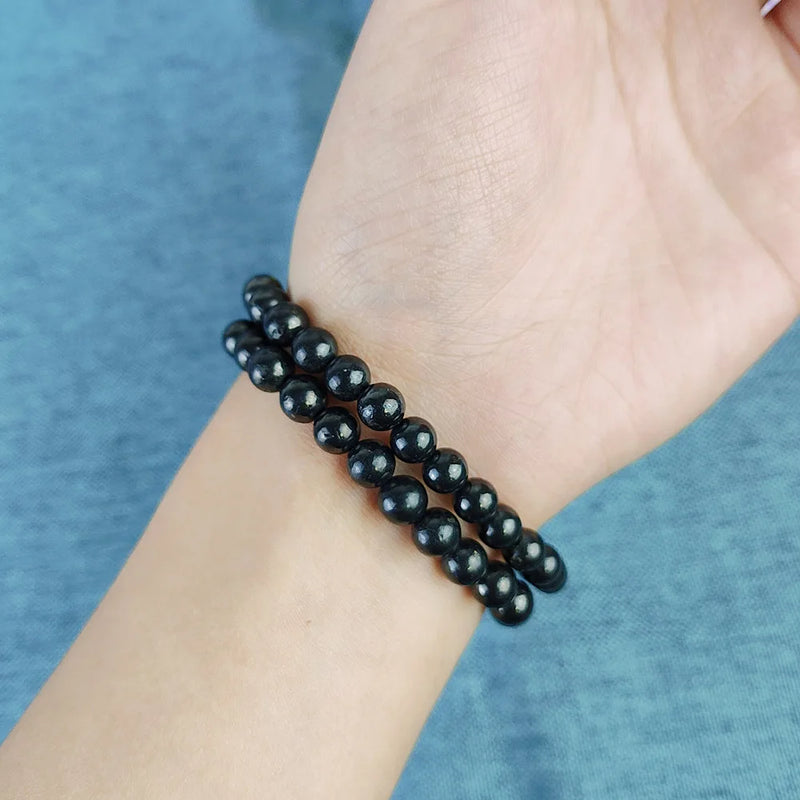 the SHUNGITE - 6MM/8MM Black Russia Shungite Bracelet Beads, Real Natural Crystal Jewelry Energy Stone For Health Care Healing Fengshui