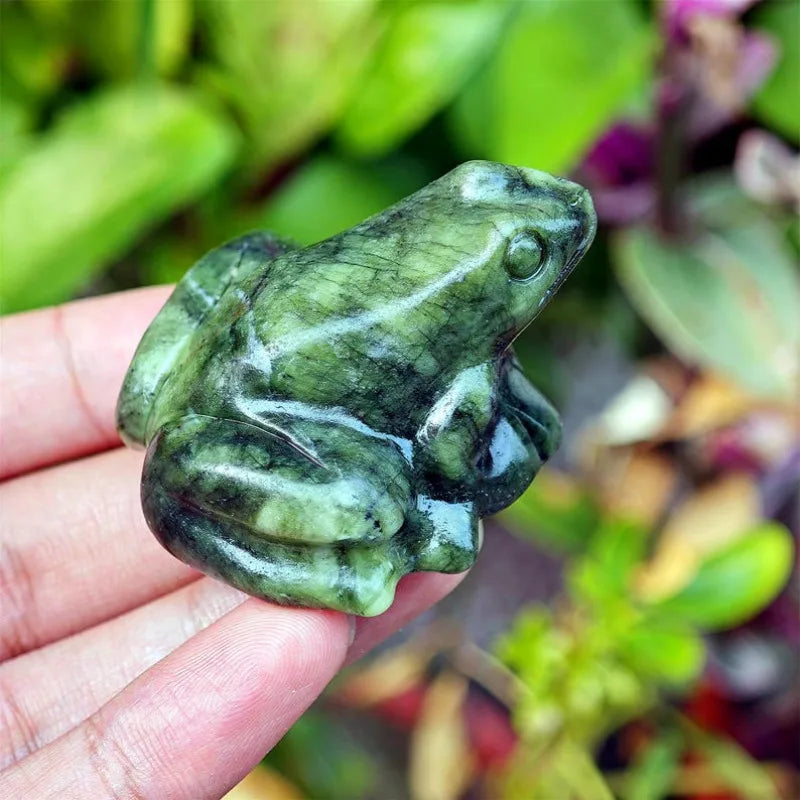 the LEAP FROG - Natural Mix Green Jade Frog, Quartz Animal, Crystal Frog, Home Decoration, Mineral Specimen, Crystal Gift, Reiki Healing 1PC