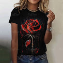 the ROSE - Fashion Floral Theme Casual Short Sleeve Rose Print Loose T-Shirts for Women