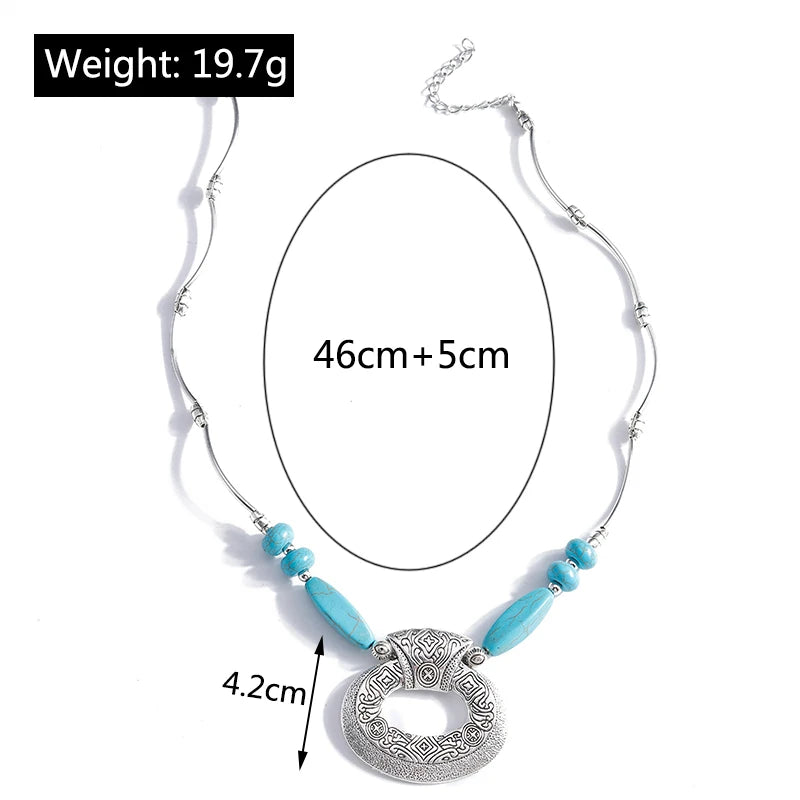 the AQUA MARINE - Bohemian Turquoise Natural Stone Pendants Necklace for Women