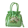 the SATCHEL - Retro Elegant Satin Silk Embroidery Totes for Women, Floral Drawstring Handbag, Woman Purse/Wallet Small Tote Bags