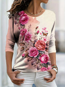 the ENGLISH GARDEN - Women's Vibrant Casual Fashion Floral Pattern 3D Print Crew Neck Long Sleeve Shirts