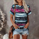 the MESSAGE - Summer Letter Stripe 3D Print Streetwear Casual Fashion Short Sleeve O-Neck Tees T-Shirts for Women