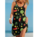 the JUICY FRUIT - Summer 3D Printed Watermelon Print Midi Sleeveless Retro Suspender Bohemian Sundress