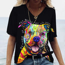 the PAINTED PUPPY - Casual Summer V-Neck Short Sleeve 3D Cute Dog Print Harajuku Versatile T-Shirts for Women