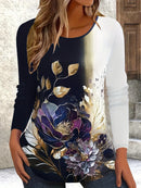 the ENGLISH GARDEN - Women's Vibrant Casual Fashion Floral Pattern 3D Print Crew Neck Long Sleeve Shirts