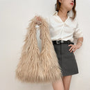 the SHAGGY - Women's Wool Plush Shoulder Bags, Hot Girls Faux Fur Drawstring Bucket Bag, Fashion Female Furry Purse Tote Handbags