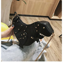 the DINO-MYTE - Trend Fashion 3D Dinosaur Design Rivets PU Leather Chain Purse, Shoulder Bag Tote, Crossbody Mini Messenger Bag