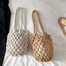 the BOAT BOHO - Fashion Boho Handmade Woven Crochet Tote Purse, Women Bucket Top-Handle Handbags, Beach Casual Solid Hollow Out Shoulder Bags