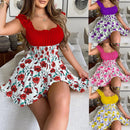 the BOHO MINI - Women Casual Round Neck Sleeveless Ruffles Boho Flower Print Mini Beach Sundress