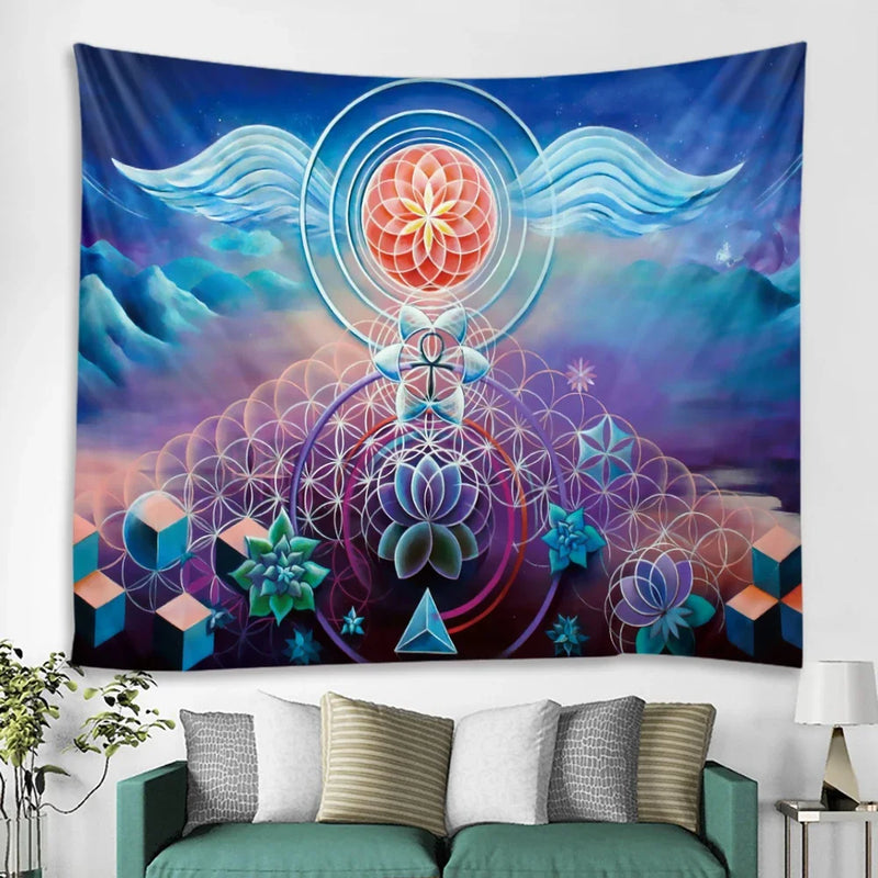 the MEDITATION - Mandala Seven Chakra Psychedelic Scene Home Decor Art Tapestry Hippie Wall Hanging, Boho Room Wall Decor