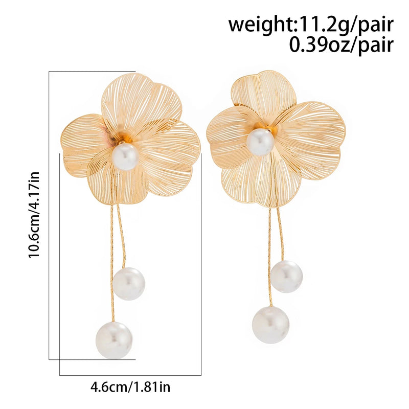 the FLOWER CHILD - Romantic Flower Petal Long Tassel Drop Earrings for Women, Imitation Pearl Hanging Piercing Earrings Jewelry Gift