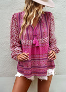 the BAGGY BOHO - Boho Floral Blouse V-Neck Tassel Long Sleeve Bohemian Summer Fashion Shirt for Women