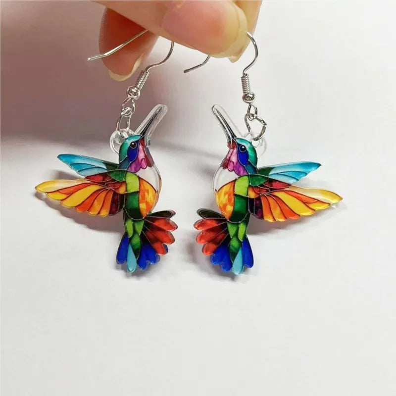 the COLORFUL HUMMINGBIRD - Colorful Hummingbird Stud Earrings for Women, Fashion Animal Dangle Earring Statement Jewelry Gifts