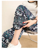 the SACRED ELEPHANT - Wide Leg High Waist Elephant Print Thin Straight Casual Bottoms Boho Pants