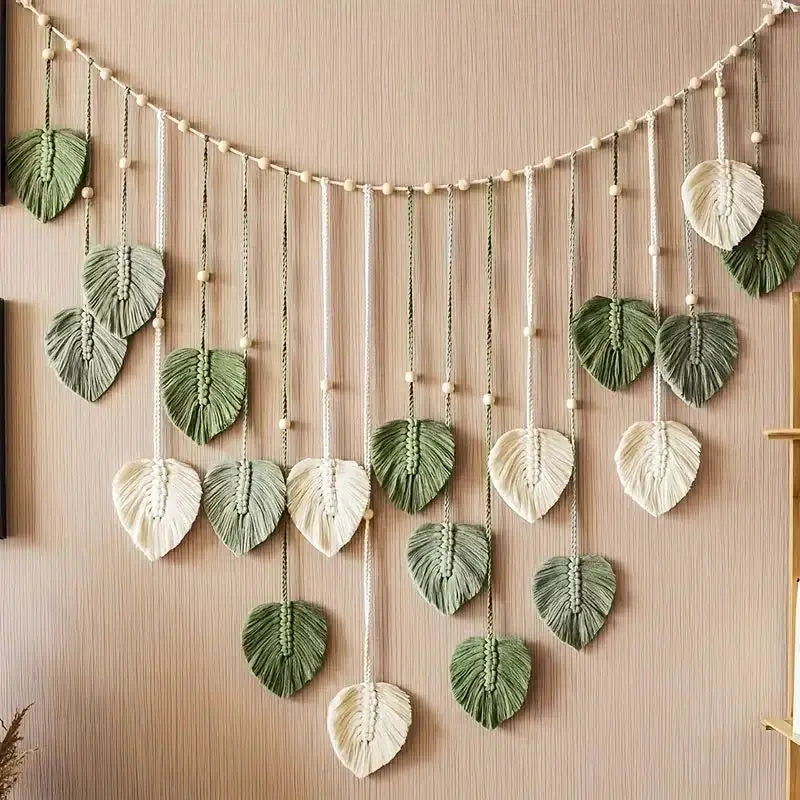 the LEAFY WALL - Boho Home Decoration, Macrame Tapestry, Macrame Leaf Feather Wall Hanging Decor for Living Room/Bedroom, Boho Wall Art Home Decor