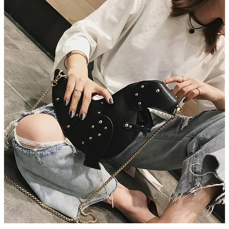 the DINO-MYTE - Trend Fashion 3D Dinosaur Design Rivets PU Leather Chain Purse, Shoulder Bag Tote, Crossbody Mini Messenger Bag