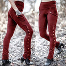 the STEAMPUNK - Women Medieval Gothic Steampunk Rivet Split Leg Elastic Pocket Pencil Pants