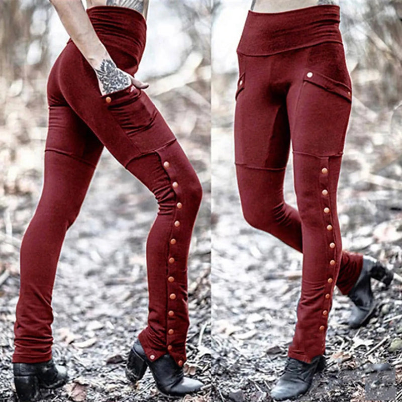 Pants Costumes for Women Medieval Gothic Steampunk Rivet Split Leg Pants Elastic Pocket Pencil Pants Female Clothes