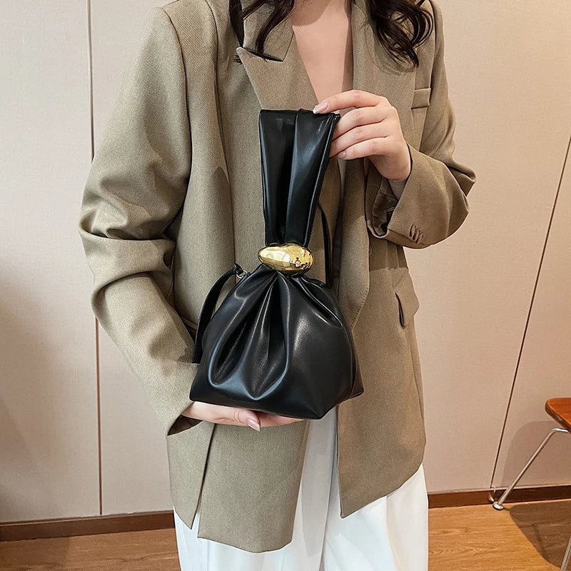 the WRIST BAG - Design Mini PU Leather Dumpling Niche Clutch Bags for Women, Fashion Knotted Female Retro Shoulder Bag Wrist Handbags and Purses