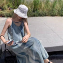 the WHISPER - Women Tie Dye Suspender Loose Lazy Long Summer Seaside Vacation Dress