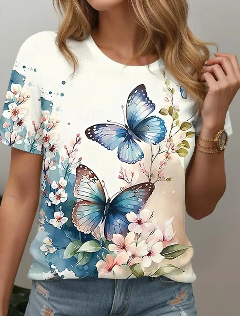 Women's T-shirt Summer New Butterfly Patterns Short Sleeve Fashion Sexy Girls Clothes Y2k Print Tees Casual Wowen's Clothing