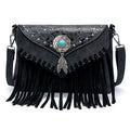 the WESTERNER - Original Design Shoulder Bag for Women, PU Leather Luxury Clutch Designer Handbags, Western Purse Fringe Messenger Bag