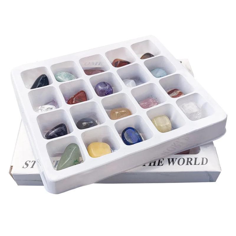 the GEM GIFT BOX - 1 Box Gift Raw 20 PCS Gemstones Collectible Sample Home Student Decoration Ore Mineral Specimen Quartz Crystal Polished Stone