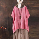 the BOHO BLOUSE - Summer Casual Solid Loose Plain O-Neck Asymmetrical Short Batwing Sleeve Blouse for Women