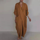 the WRAP BOHO - Spring/Fall Maxi Robe Baggy Cross V Neck Large Pocket Retro A-Line Bohemian Maxi Dress
