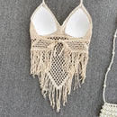 the BOHO CAMISOLE - Knitted Tassels Hollow Out Bohemian Style Sleeveless Sexy Corset Crop Tops Beach Tank Top Camisole