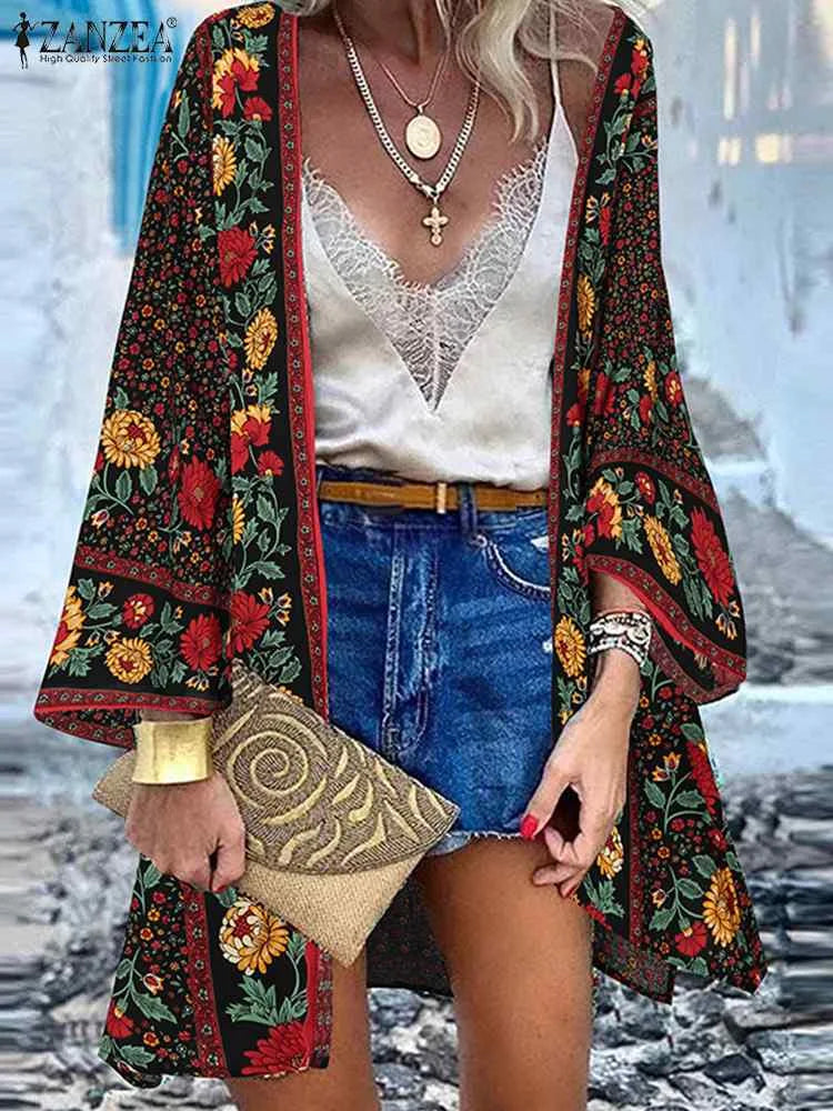 the BOHO CARDIGAN - Vintage Bohemian Floral Printed Summer Beach Long Sleeve Kimono Cardigan Open Up Cover Top