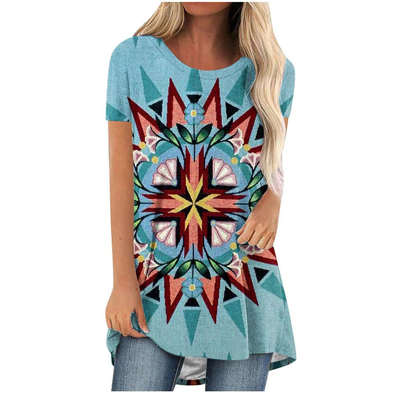 Summer T-shirt Western Aztec Ethnic 3D Print Streetwear Women Short Sleeve T Shirts Tunic Tops Tees Woman New Oversized Clothing