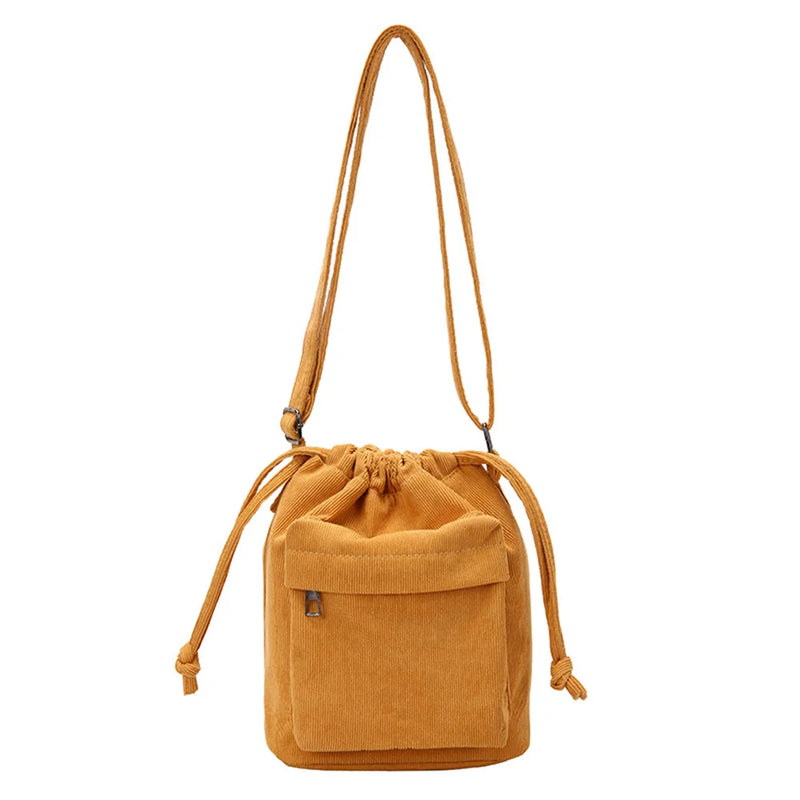 the CORDUROY CROSS-BODY - Solid Satchel Purse, Adjustable Strap Casual Shoulder Bag, Drawstring Corduroy Crossbody Bag. Versatile Slouchy Travel Bag