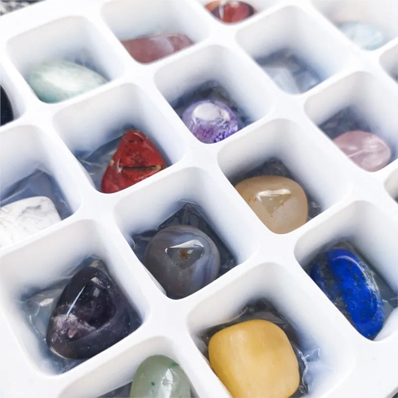 the GEM GIFT BOX - 1 Box Gift Raw 20 PCS Gemstones Collectible Sample Home Student Decoration Ore Mineral Specimen Quartz Crystal Polished Stone