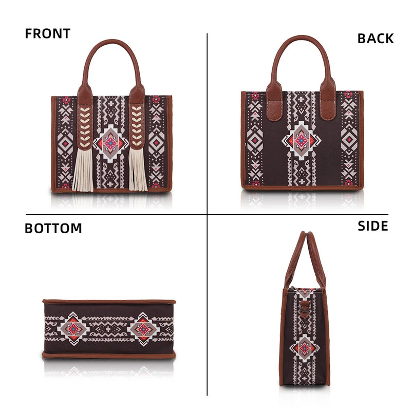 the NAVAJO - Ethnic Print Hand-Held Crossbody Bag Set with Tassel Decoration and Small Coin Purse